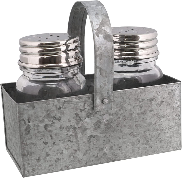 Galvanized Salt & Pepper Shaker with Caddy