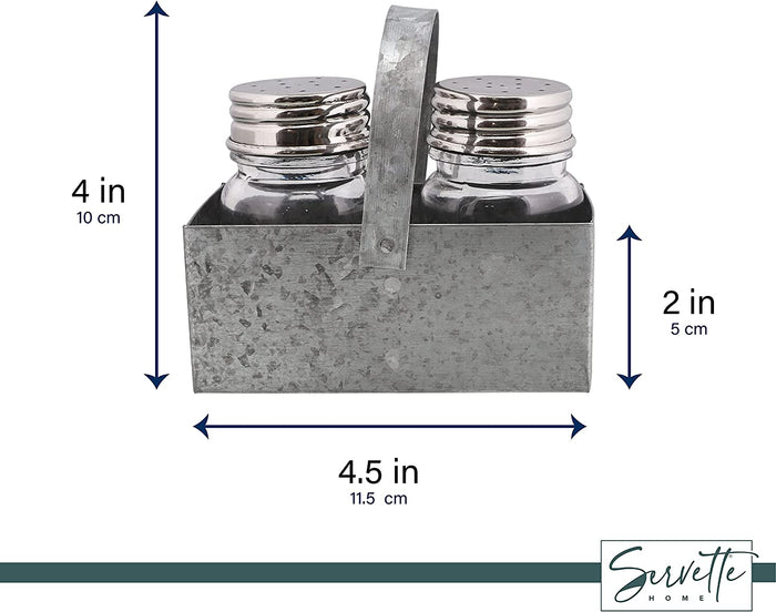Galvanized Salt & Pepper Shaker with Caddy