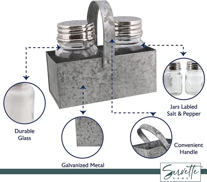 Galvanized Salt & Pepper Shaker with Caddy