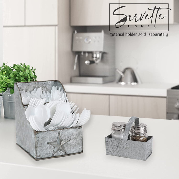 Galvanized Salt & Pepper Shaker with Caddy
