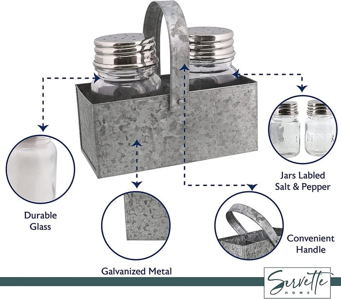 Galvanized Utensil Holder & Galvanized Salt & Pepper Shaker with Caddy & Galvanized Metal Napkin Holder & Galvanized Egg Carrier