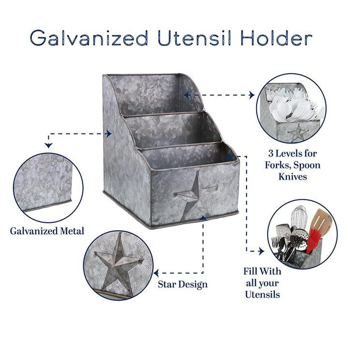 Galvanized Utensil Holder & Galvanized Salt & Pepper Shaker with Caddy & Galvanized Metal Napkin Holder & Galvanized Egg Carrier