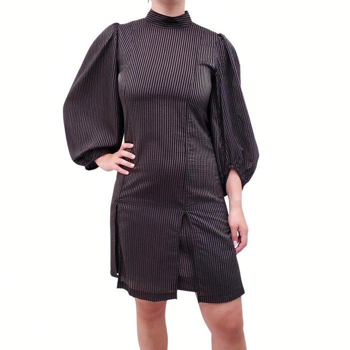 GANNI GREY AND BLACK METALLIC STRIPE DRESS - SIZE 38