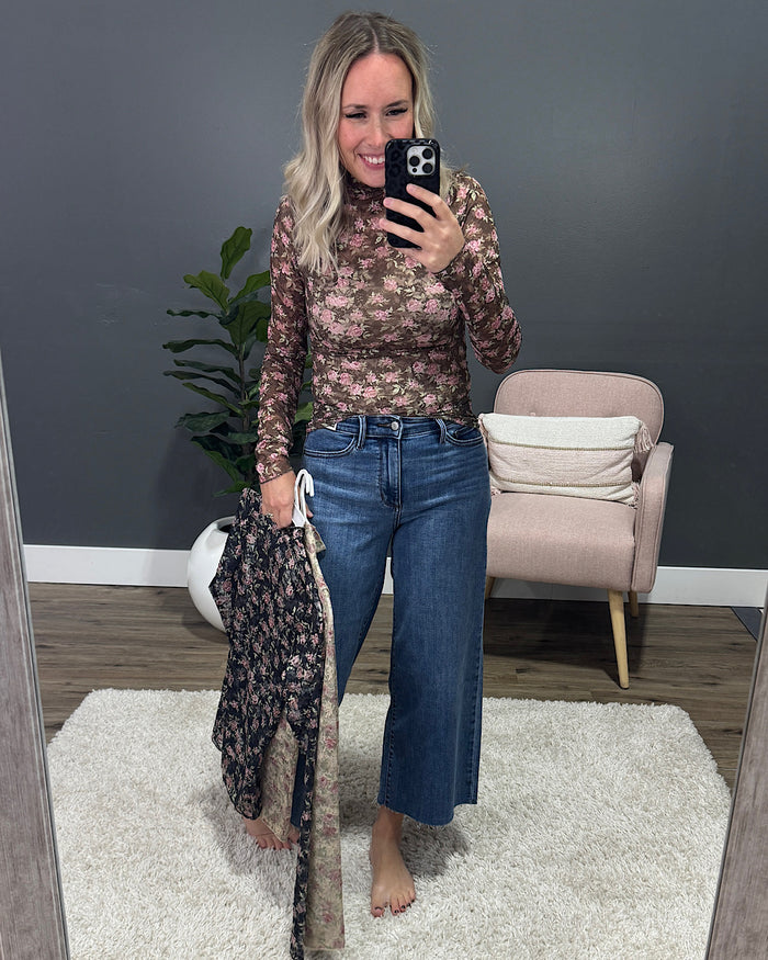 Gemma Long Sleeve Lace Top - Beige Floral Very J