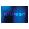 A gift card with a blue color gradient and the word 'BLUEPRINT' in capital letters.