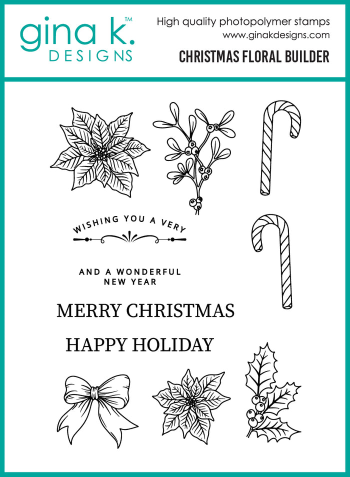 Gina K. Designs - Stamp & Die Set - Christmas Floral Builder. Set by Arjita Singh. At Embellish Away in Bowmanville Ontario Canada.