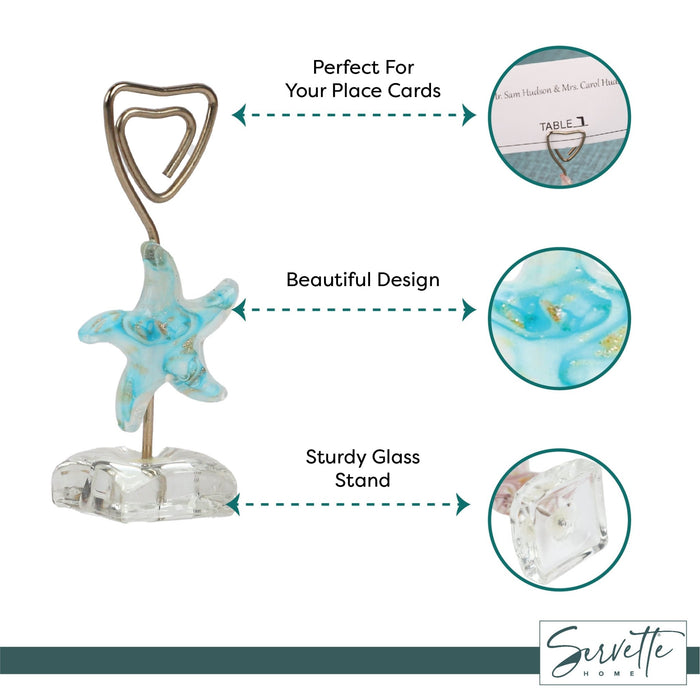 Glass Starfish Placecard Holder - Blue