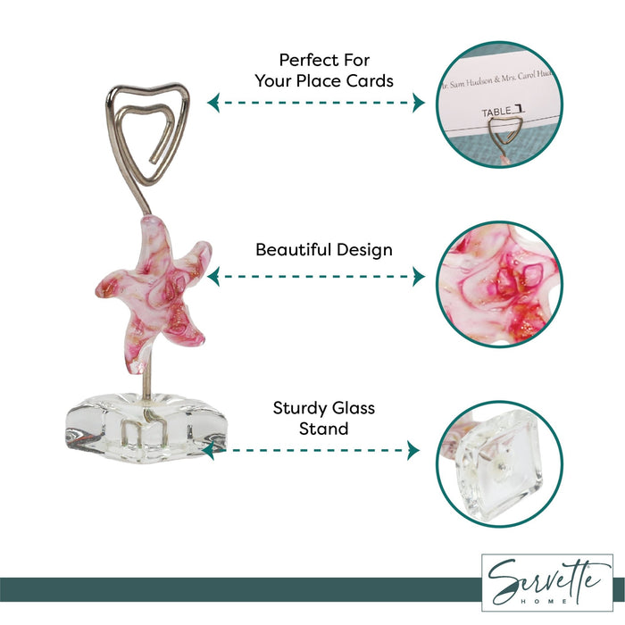 Glass Starfish Placecard Holder - Pink