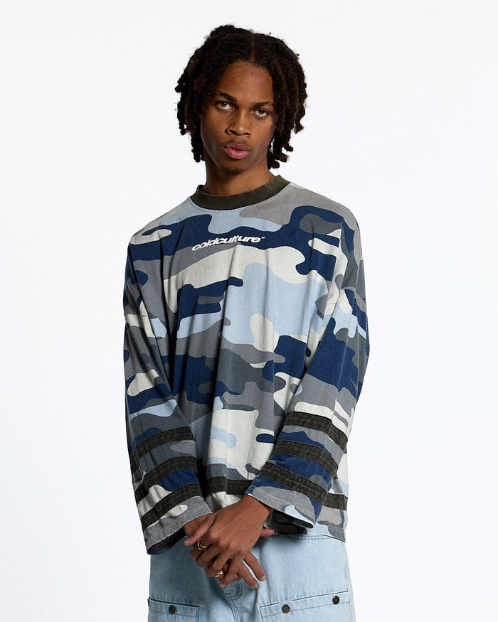 GOALKEEPER LONGSLEEVE HOCKEY TEE BLUE CAMO - COLD CULTURE #man