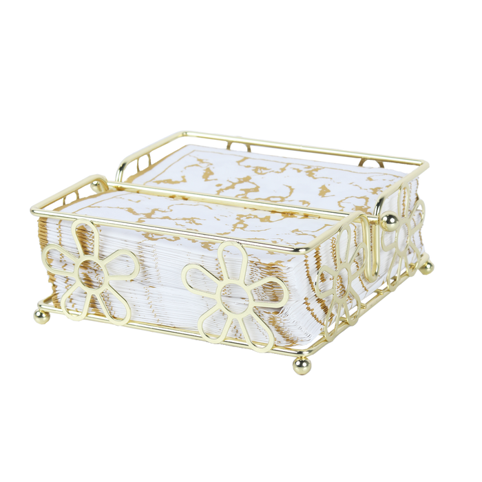 Gold Metal Wire Napkin Holder with Flower Design