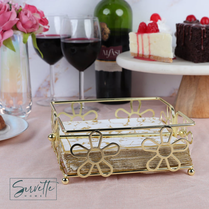 Gold Metal Wire Napkin Holder with Flower Design