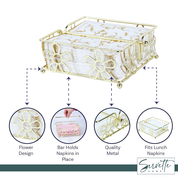 Gold Metal Wire Napkin Holder with Flower Design