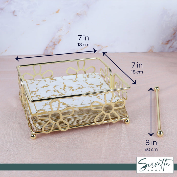 Gold Metal Wire Napkin Holder with Flower Design