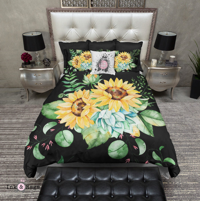 Grand Sunflower on Black Bedding Collection