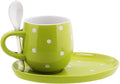 Green Polka Dot Cup and Saucer Set with Spoon
