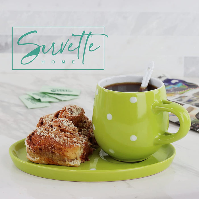 Green Polka Dot Cup and Saucer Set with Spoon
