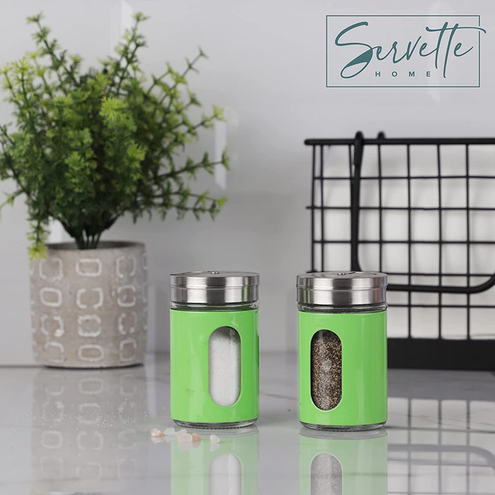 Green Retro Salt & Pepper Glass Jar Shakers