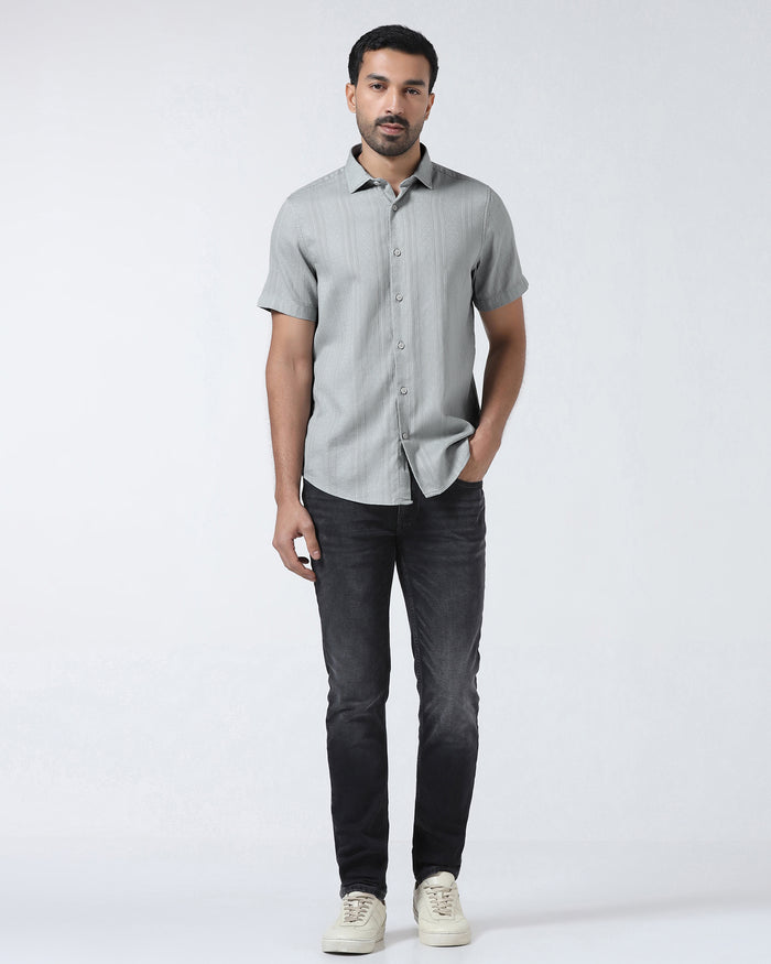 Grey Half Sleeve Textured Shirt - Lambo