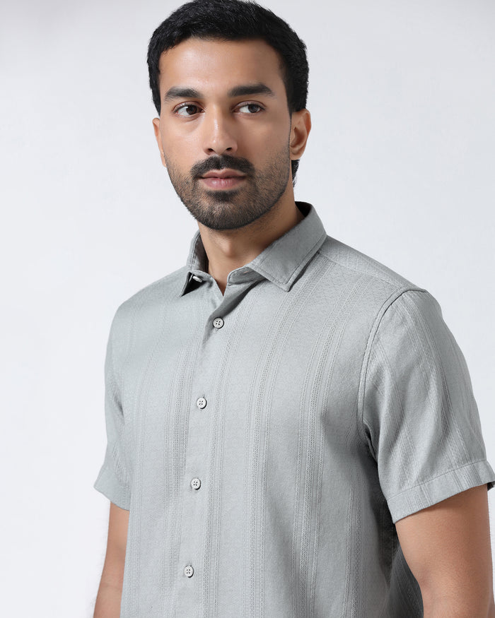 Grey Half Sleeve Textured Shirt - Lambo