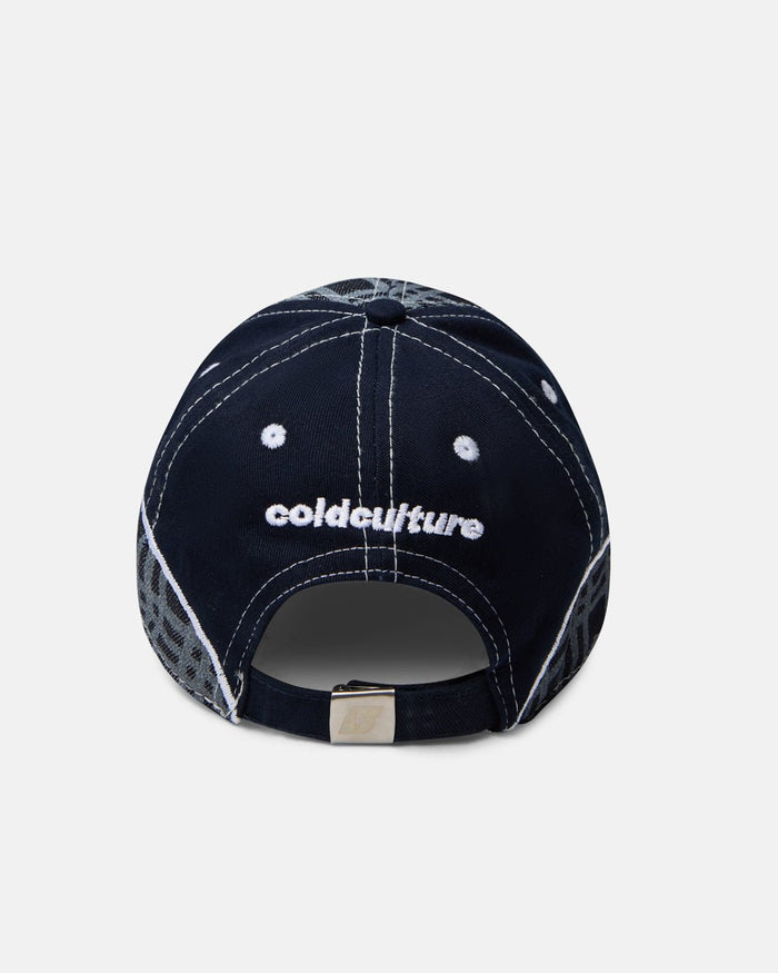 GRID CAP DARK BLUE - dark blue plaid cap, back view - Cold Culture