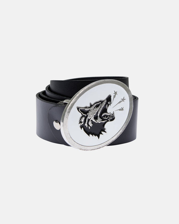 GRUNT LEATHER BELT - black leather belt, front view - Cold Culture