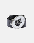 GRUNT LEATHER BELT - black leather belt, front view - Cold Culture