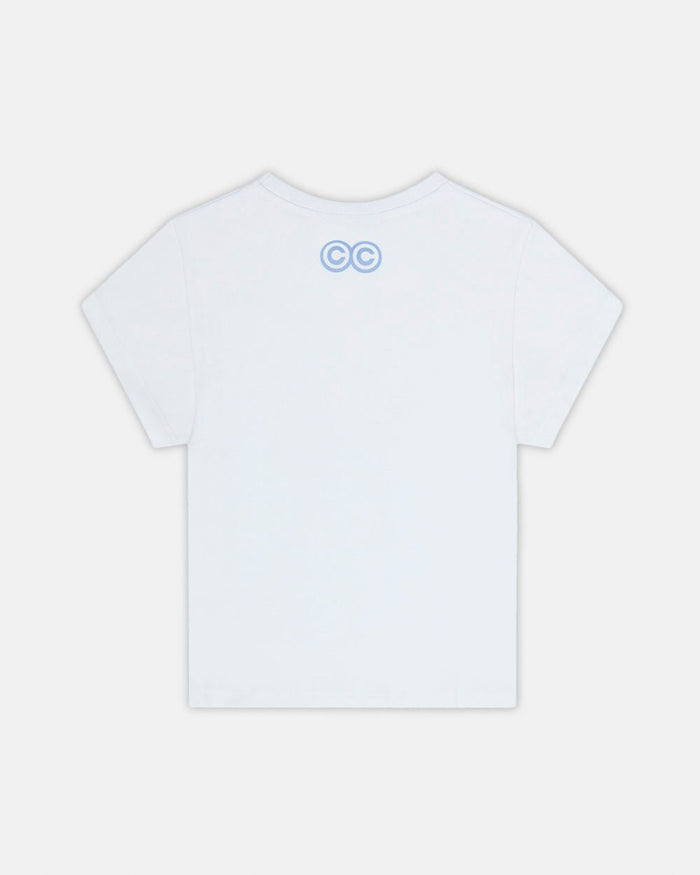 GUMMY BABY TEE WHITE - white graphic print baby tee, back view - Cold Culture