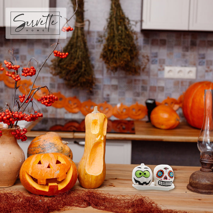 sugar skull and pumpkin salt and pepper shakers