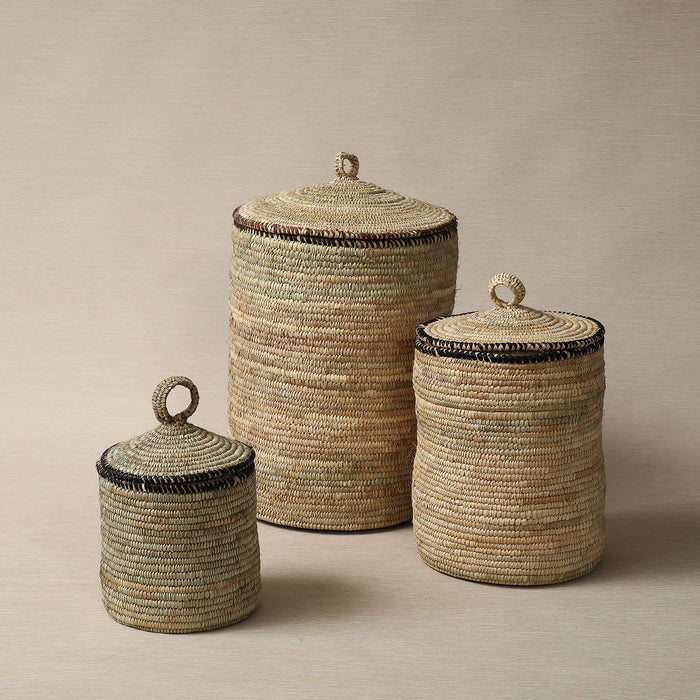 Hand made basket with leather trim