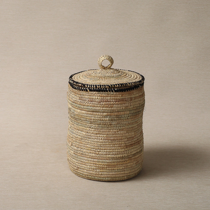 Hand made basket with leather trim