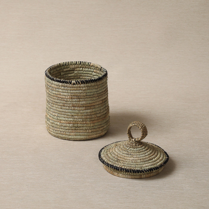 Hand made basket with leather trim
