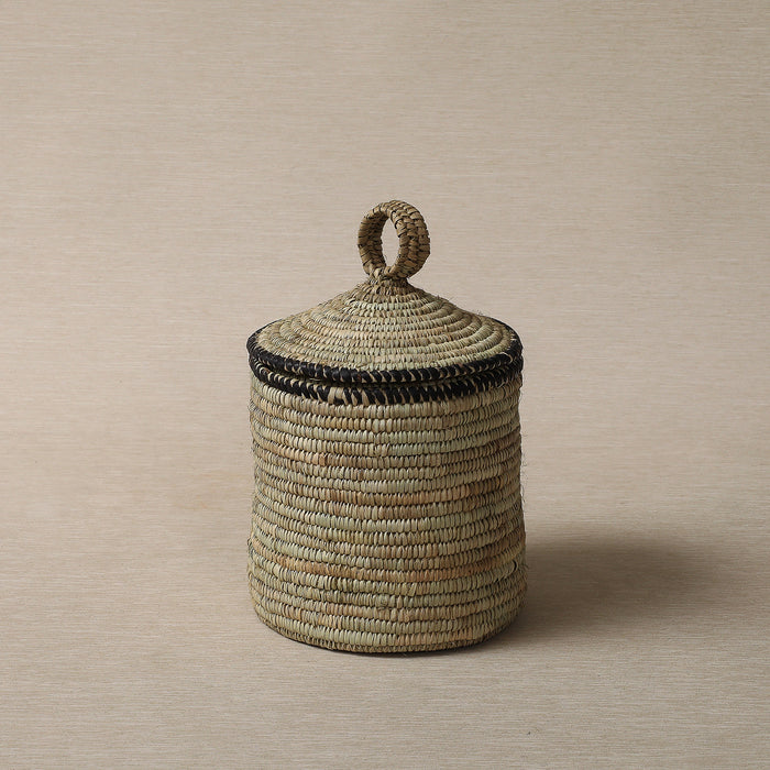 Hand made basket with leather trim