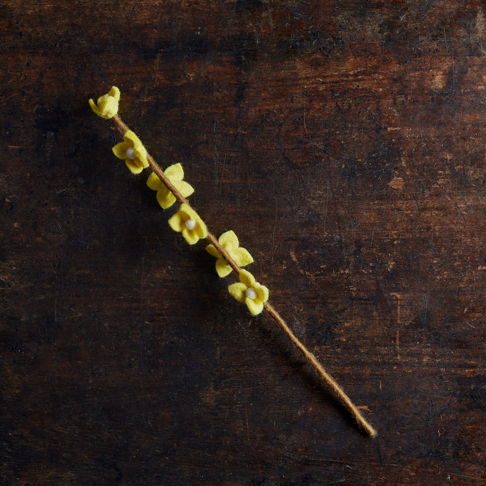 Handmade Felted Wool Flowers on Stalk - Light Yellow