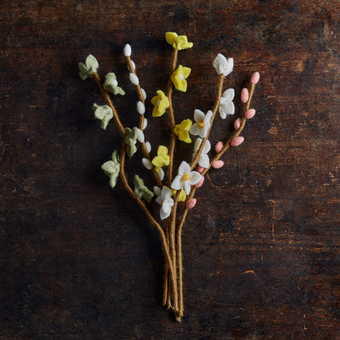 Handmade Felted Wool Flowers on Stalk - Light Yellow