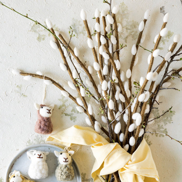 Handmade Felted Wool Willow Branch - White