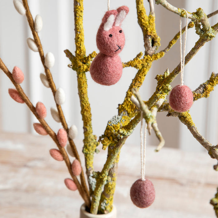 Handmade Felted Wool Willow Branch - White