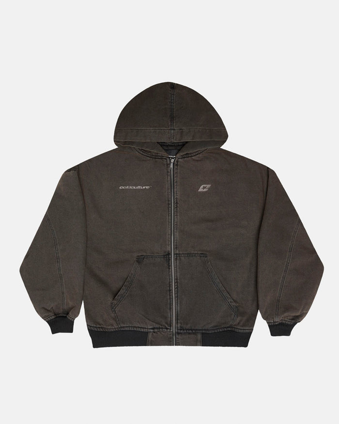 HARPER JACKET FADED DARK BROWN DENIM - faded dark brown denim jacket, front view - Cold Culture