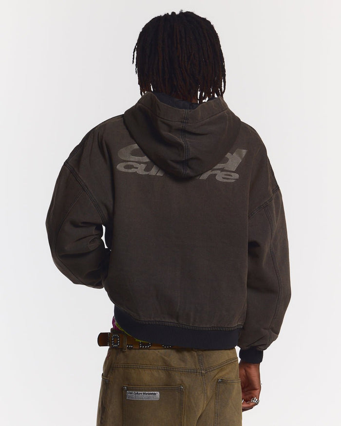 HARPER JACKET FADED DARK BROWN DENIM - faded dark brown denim jacket, back view on male model - Cold Culture #man