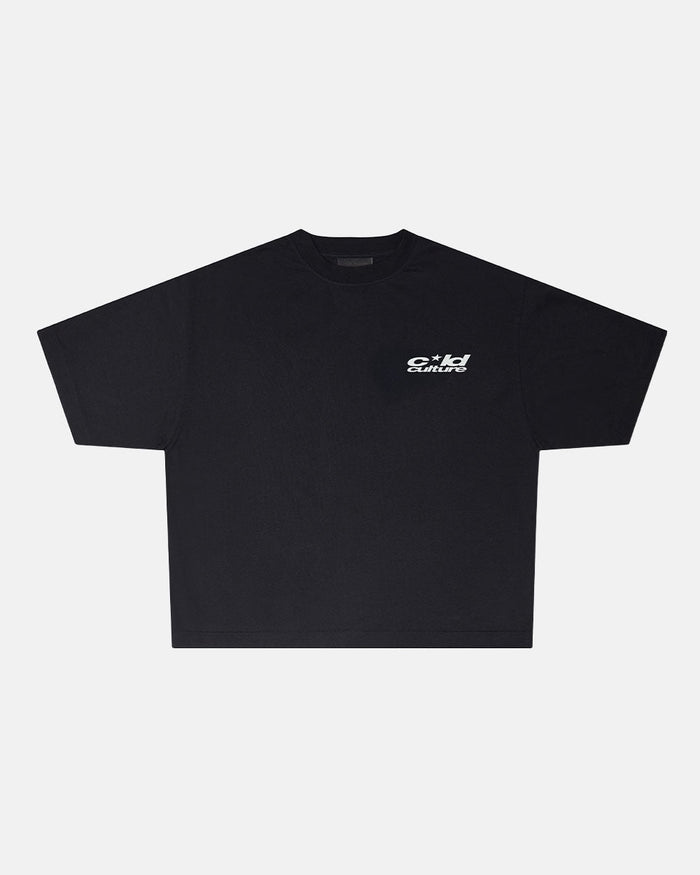 HEART ASHTRAY TEE BLACK - black graphic print tee, front view - Cold Culture