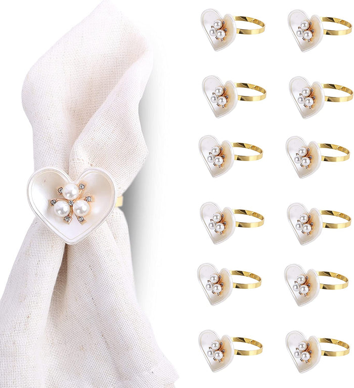 Heart Design Acrylic Pearl Napkin Ring - Set of 4