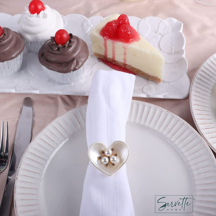 Heart Design Acrylic Pearl Napkin Ring - Set of 4