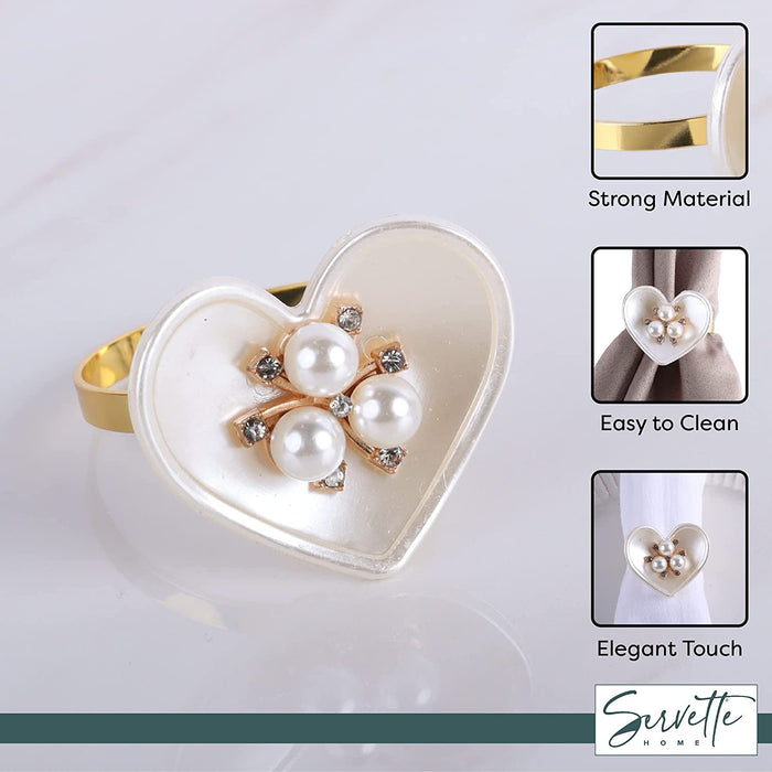Heart Design Acrylic Pearl Napkin Ring - Set of 4