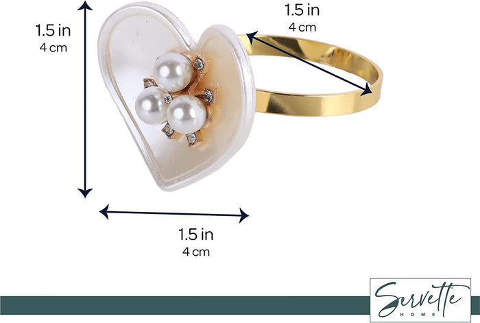 Heart Design Acrylic Pearl Napkin Ring - Set of 4