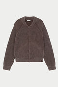 HEAVY WASHED RIB KNIT BOMBER - BROWN