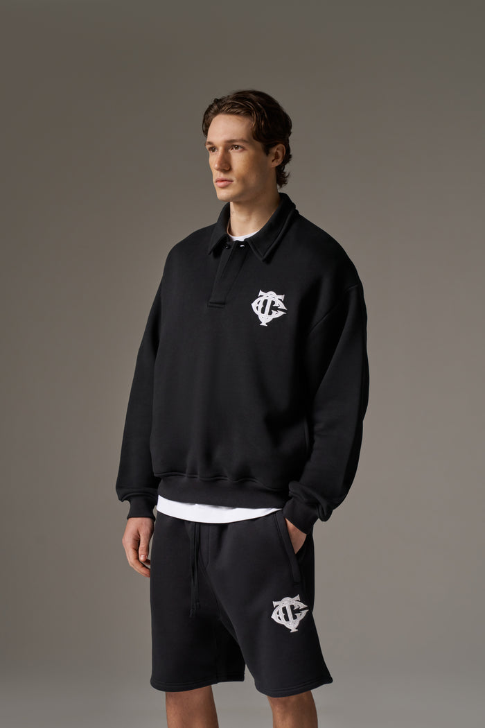 HEAVYWEIGHT MONOGRAM POLO - BLACK