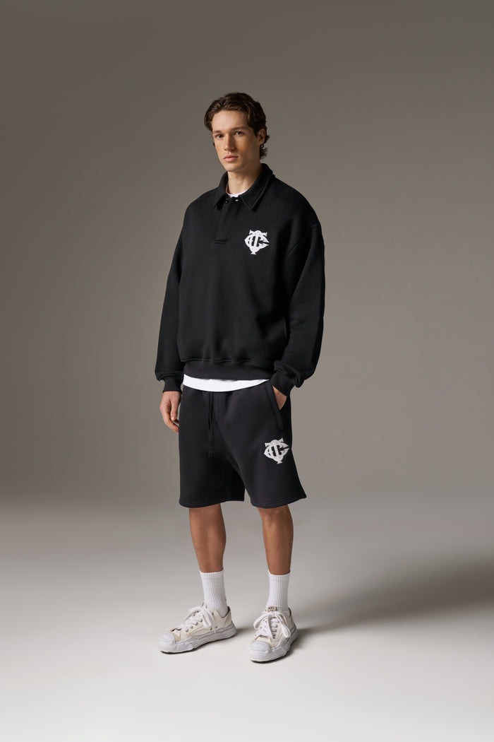 HEAVYWEIGHT MONOGRAM POLO - BLACK