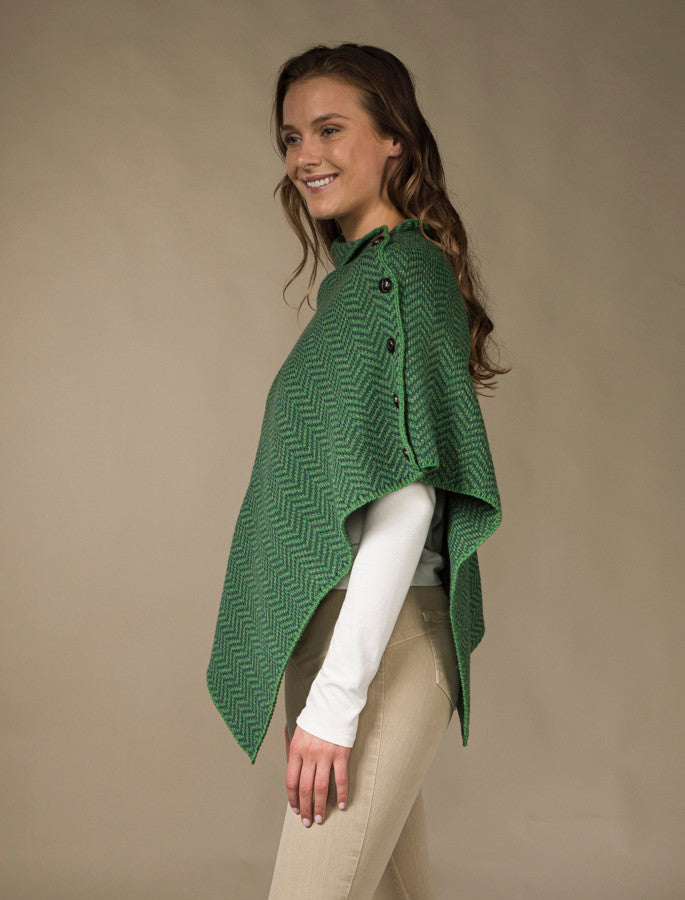 Herringbone Merino Poncho with Button Detail - Connemara/Kiwi #color_connemara-kiwi
