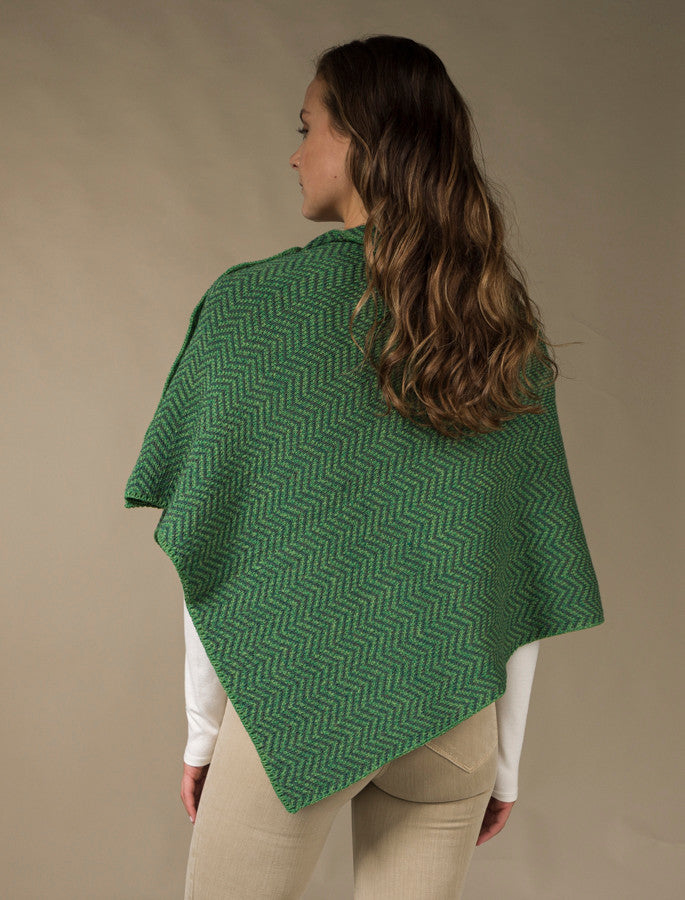 Herringbone Merino Poncho with Button Detail - Connemara/Kiwi #color_connemara-kiwi