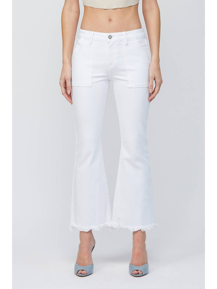 Hidden Happi White Cargo Pocket Cropped Flare