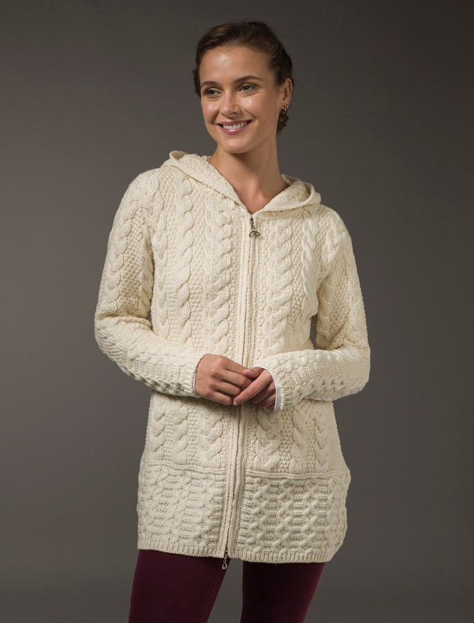 Hooded Coatigan with Celtic Knot Zipper Pull - Natural White #color_natural-white